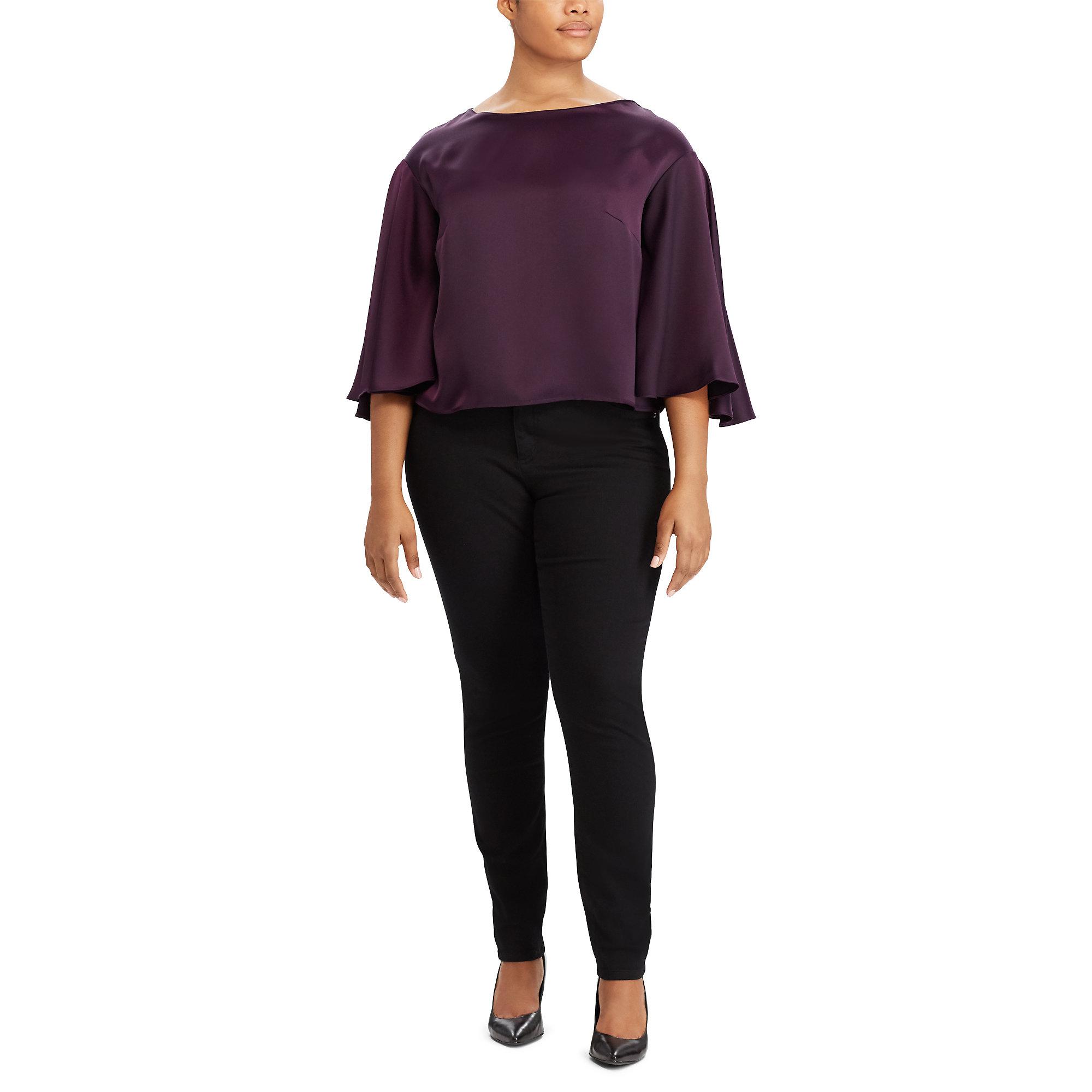 Ralph lauren Satin Flutter-sleeve Top in Purple | Lyst View Fullscreen